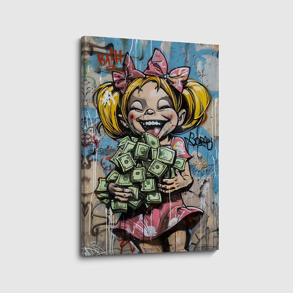 canvas schilderij streetart happy money