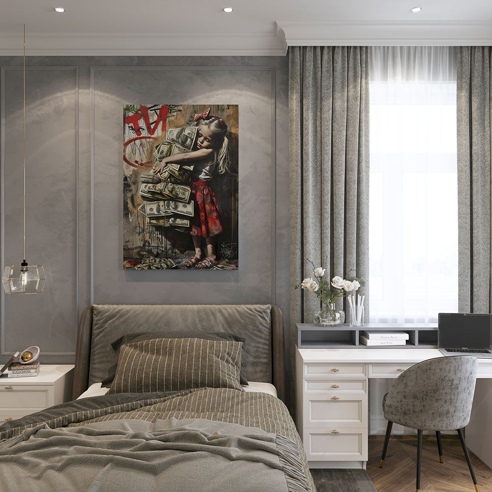 canvas schilderij streetart money hugs slaapkamer