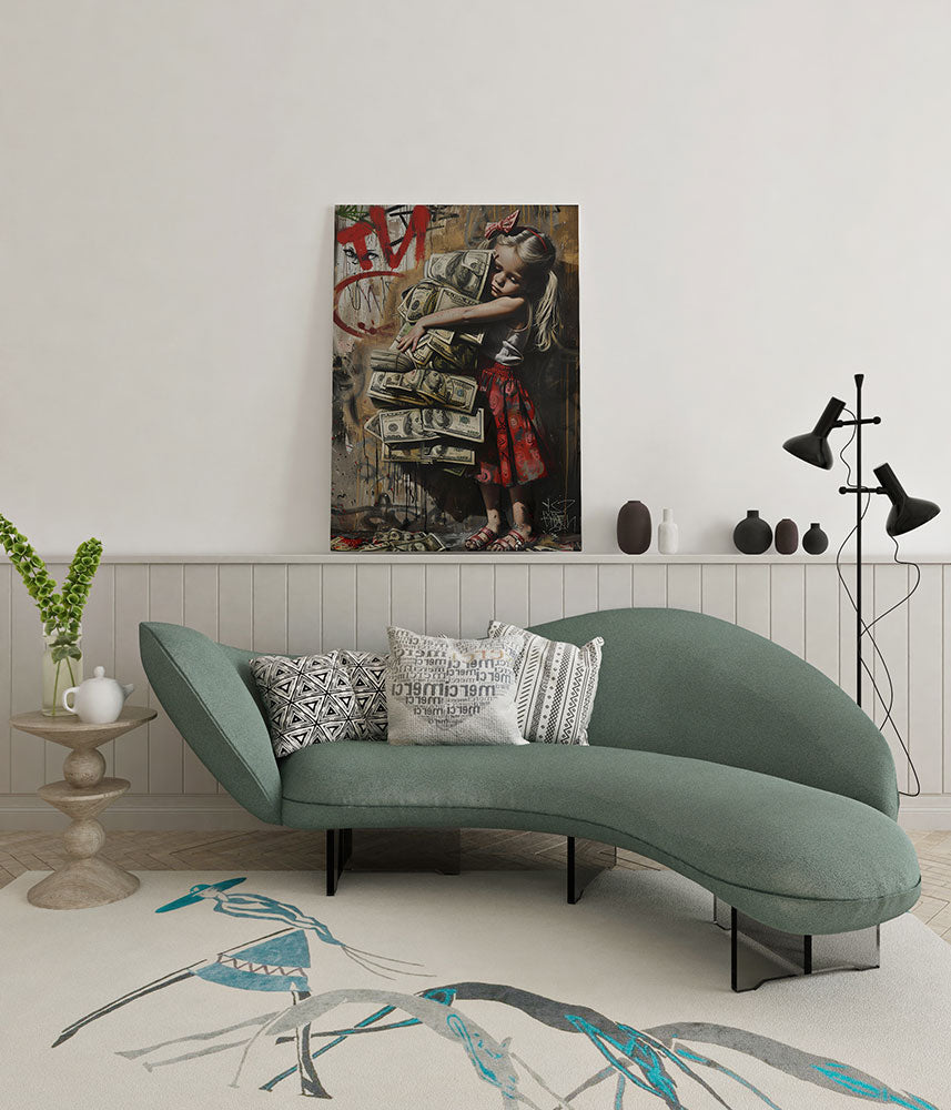 canvas schilderij streetart money hugs wachtruimte