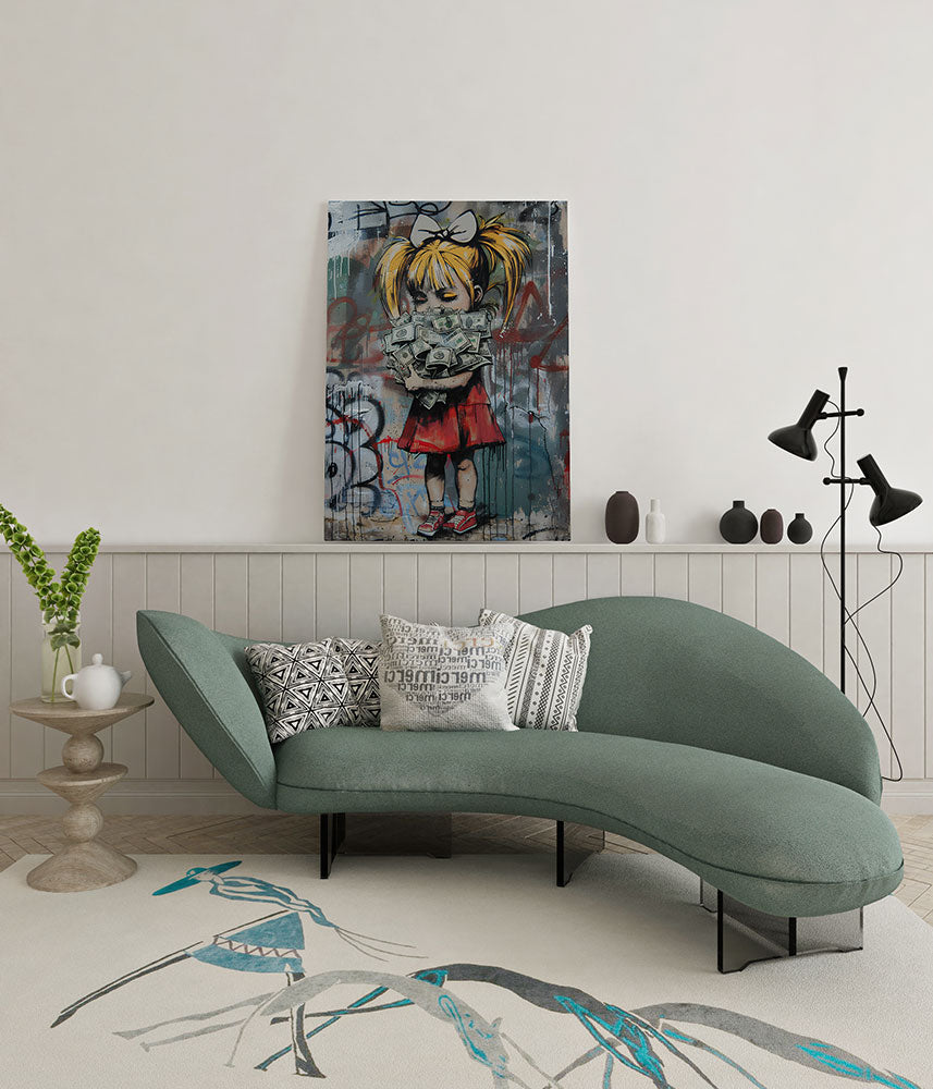 canvas schilderij streetart sad money wachtruimte