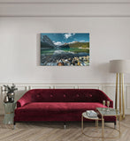 canvas schilderij turquoise water bergen zijkant kamer