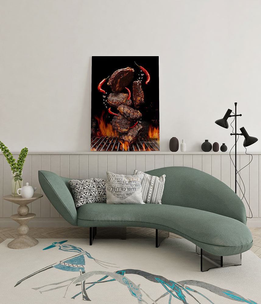 canvas schilderij vlees boven bbq wachtruimte