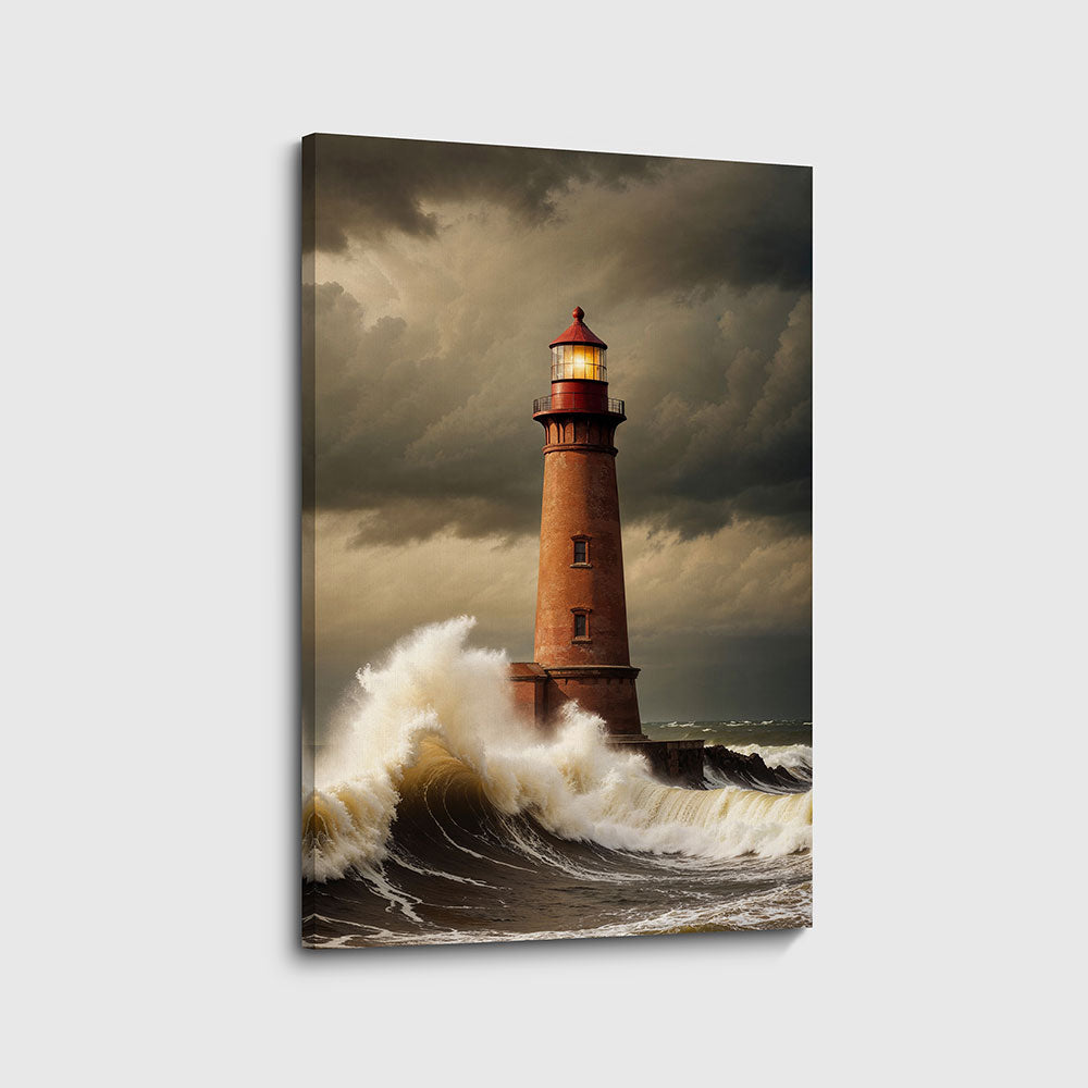 canvas schilderij vuurtoren in de storm