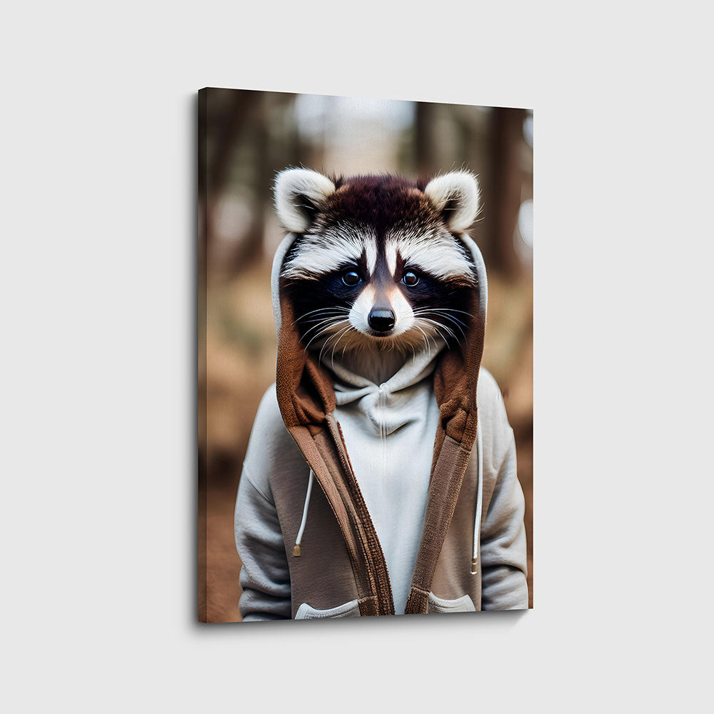 canvas schilderij wasbeer met vest