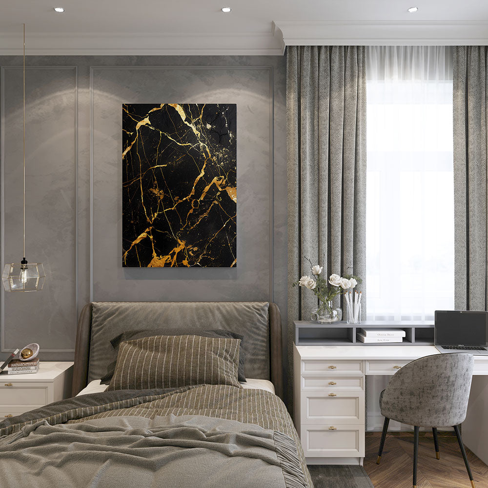 canvas schilderij zwart goud marmer slaapkamer