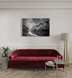 canvas schilderij zwart wit landschap berg kamer