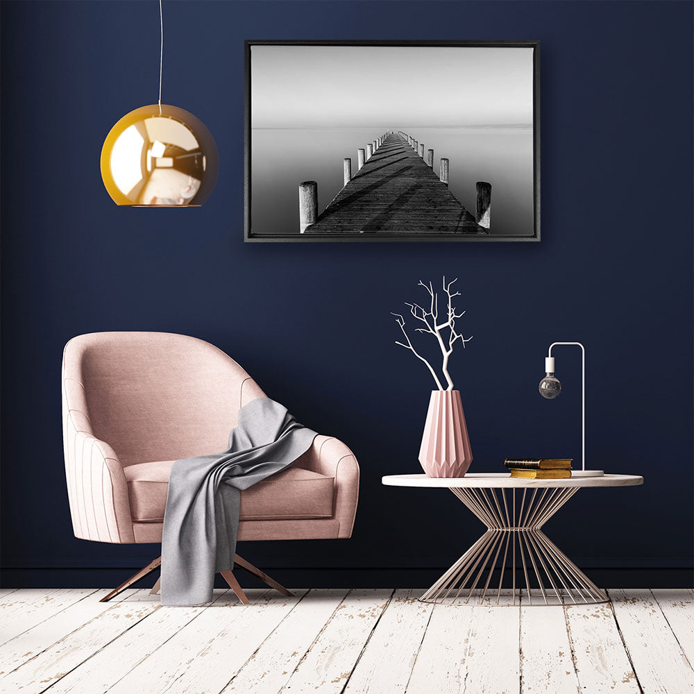 canvas schilderij zwart wit steiger baklijst kamer