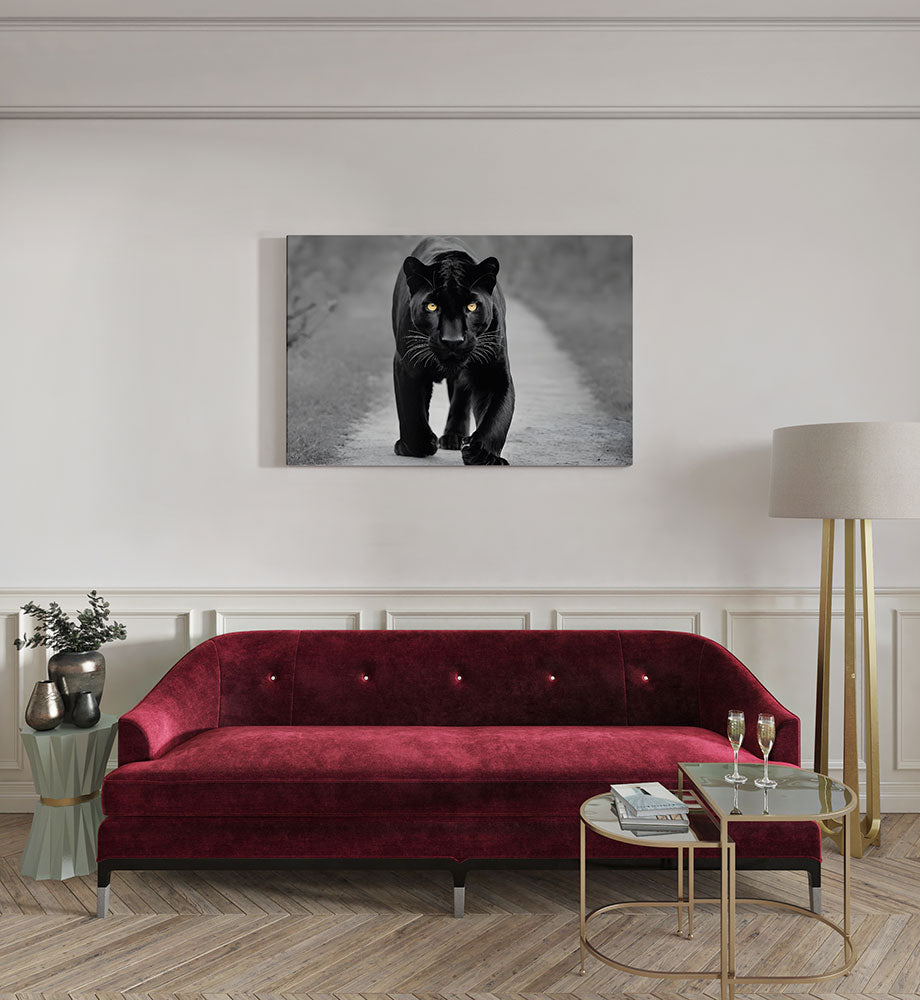 canvas schilderij zwarte panter gele ogen kamer
