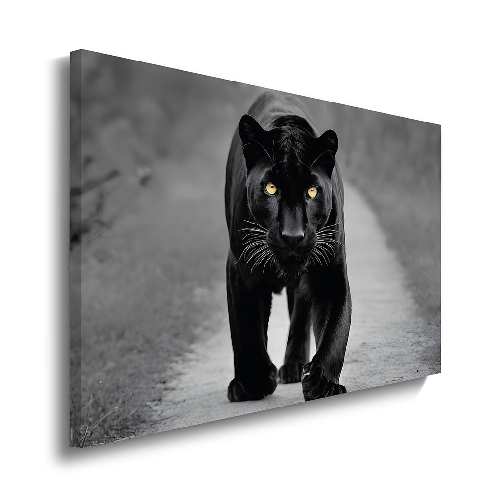 canvas schilderij zwarte panter gele ogen