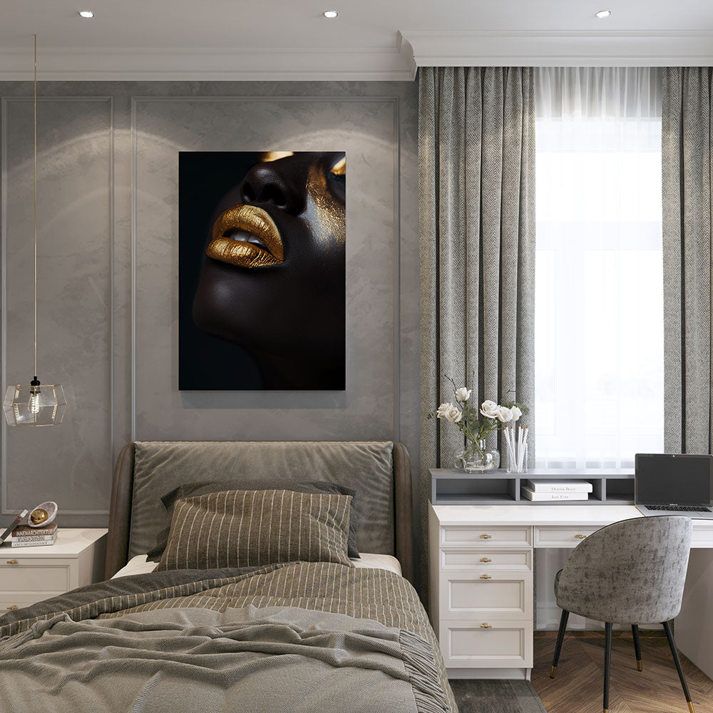 canvas wanddecoratie african gold lips slaapkamer
