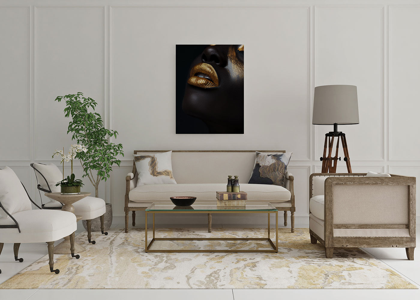 canvas wanddecoratie african gold lips wachtruimte 2