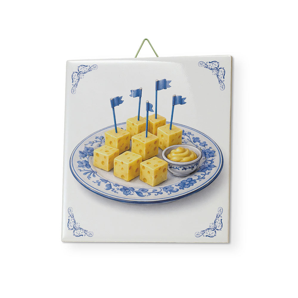 delfts blauw tegeltje kaasblokjes glans
