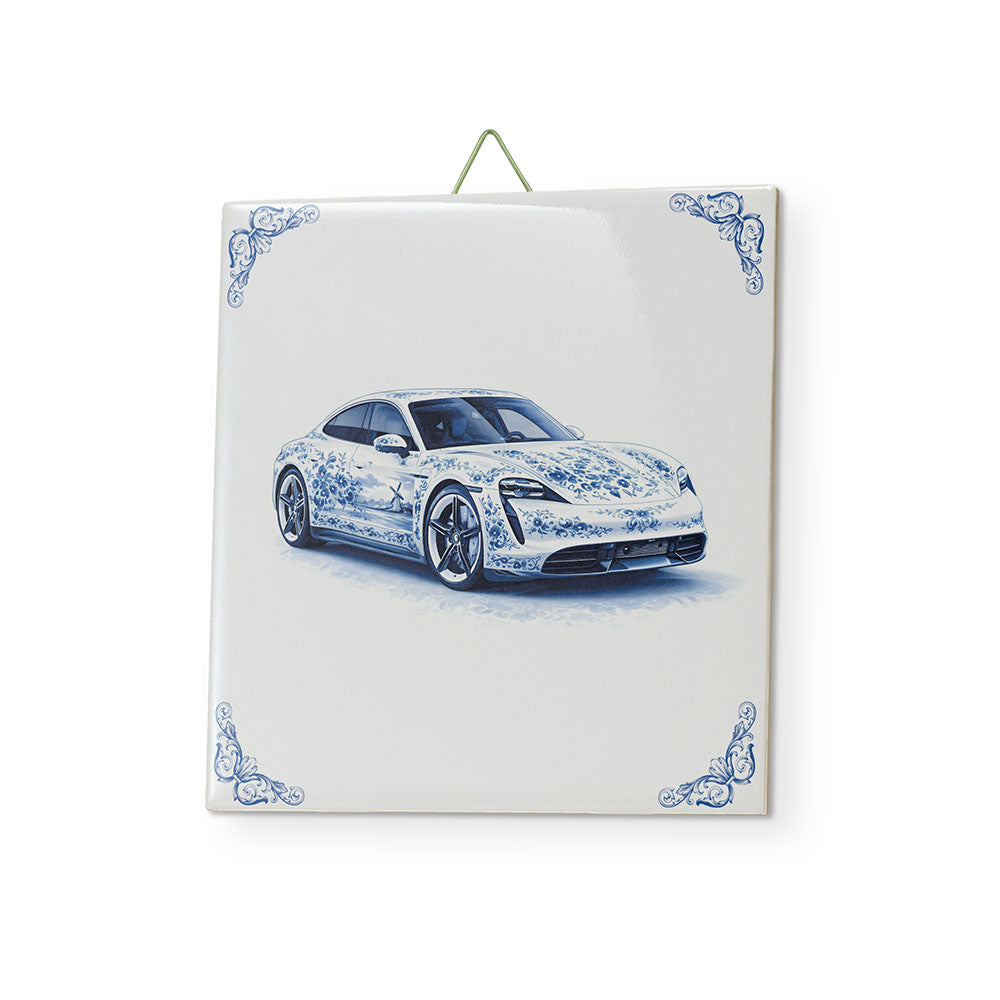 delfts blauw tegeltje sportauto glanzend
