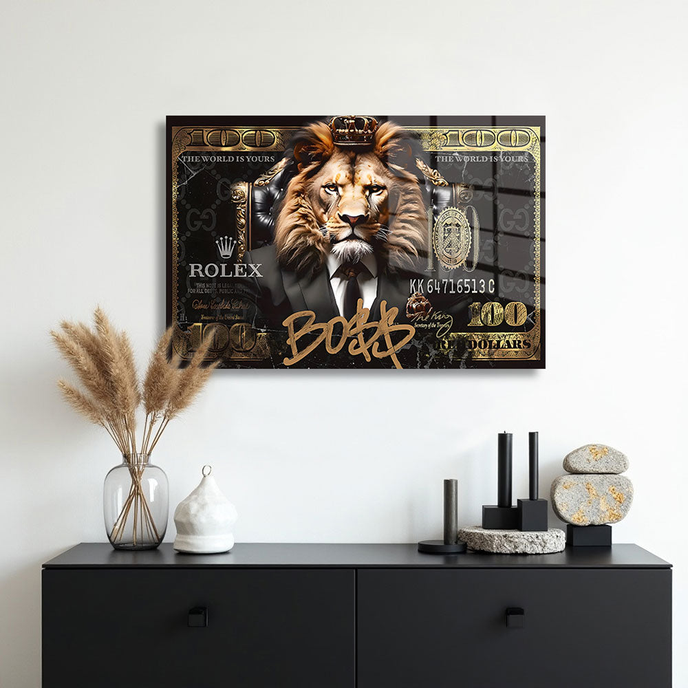 glasschilderij 100 lion dollar muur