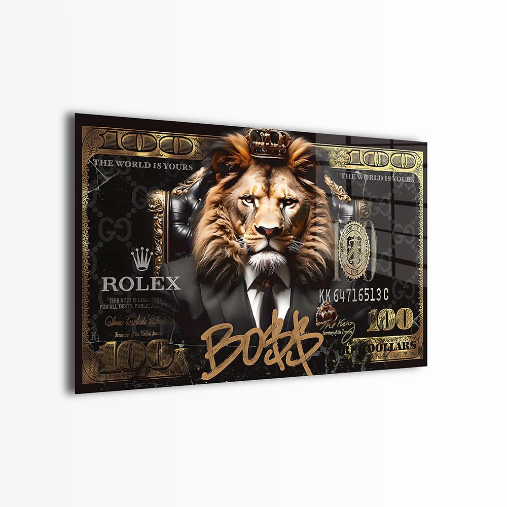 glasschilderij 100 lion dollar voorkant