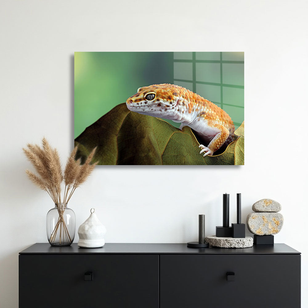 glasschilderij Luipaard Gekko muur