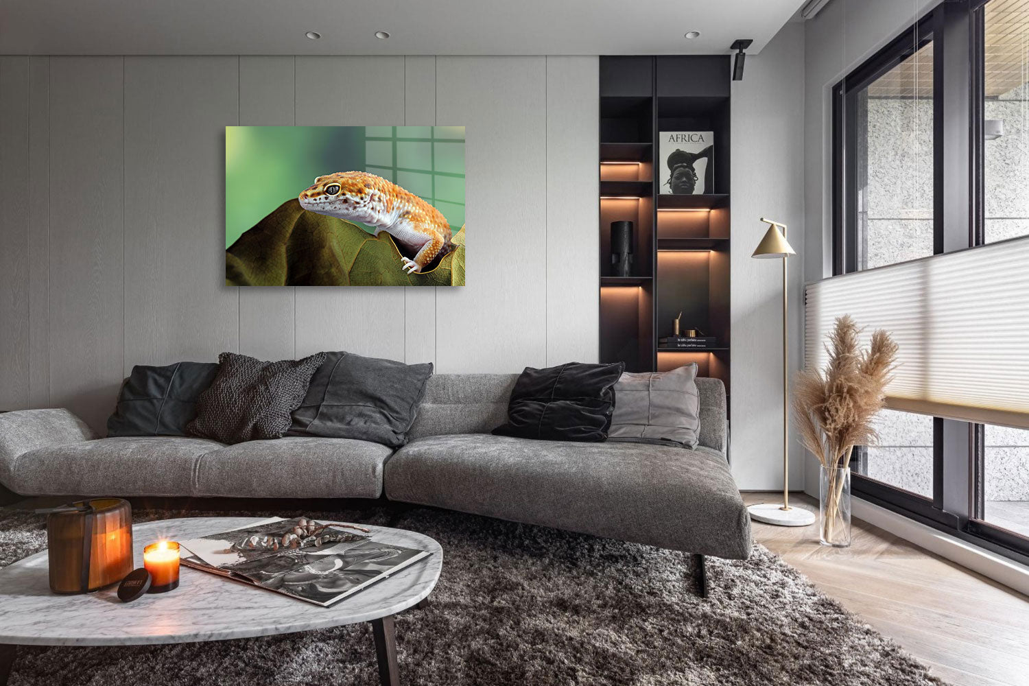 glasschilderij Luipaard Gekko woonkamer 4