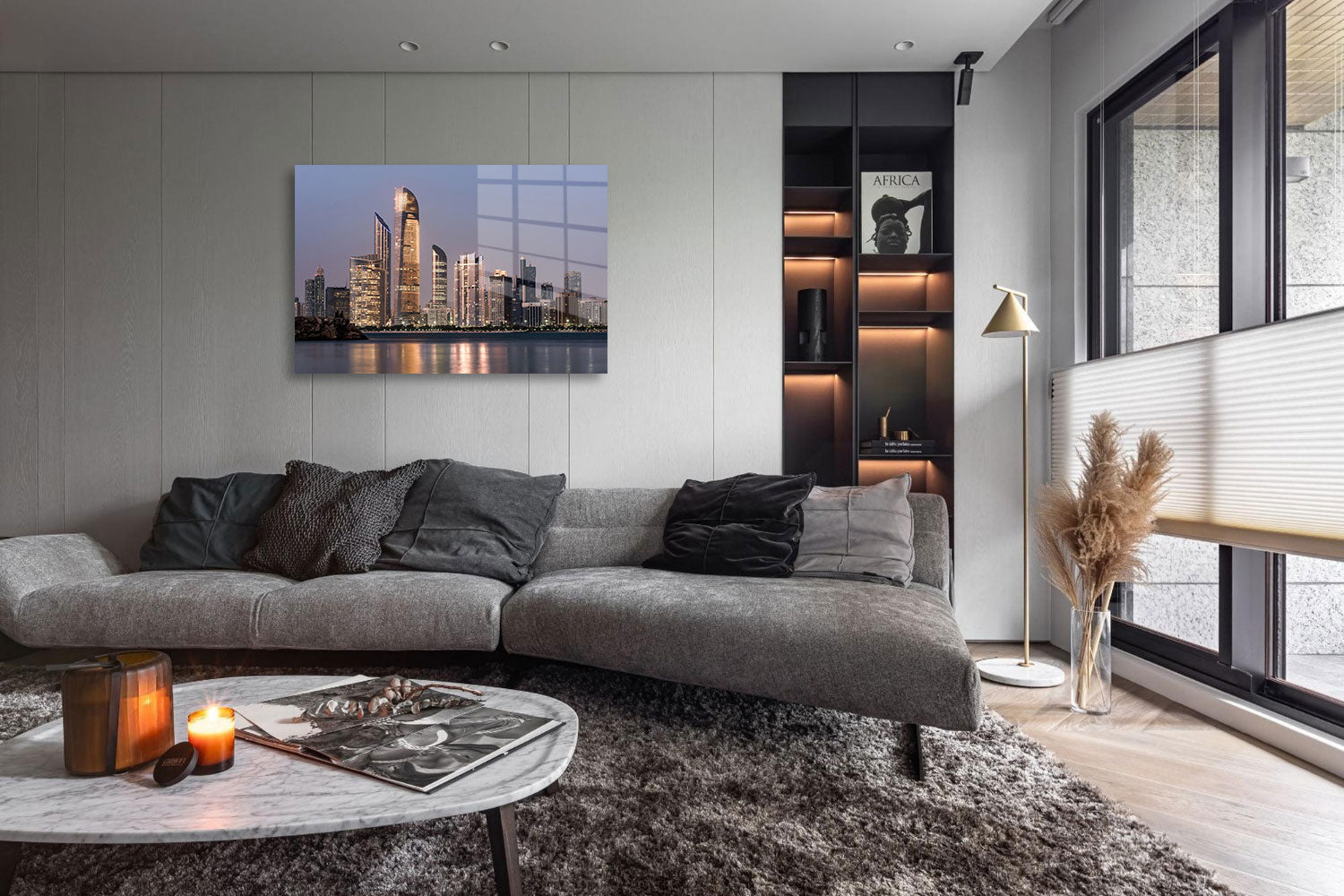 glasschilderij abu dhabi skyline woonkamer 4