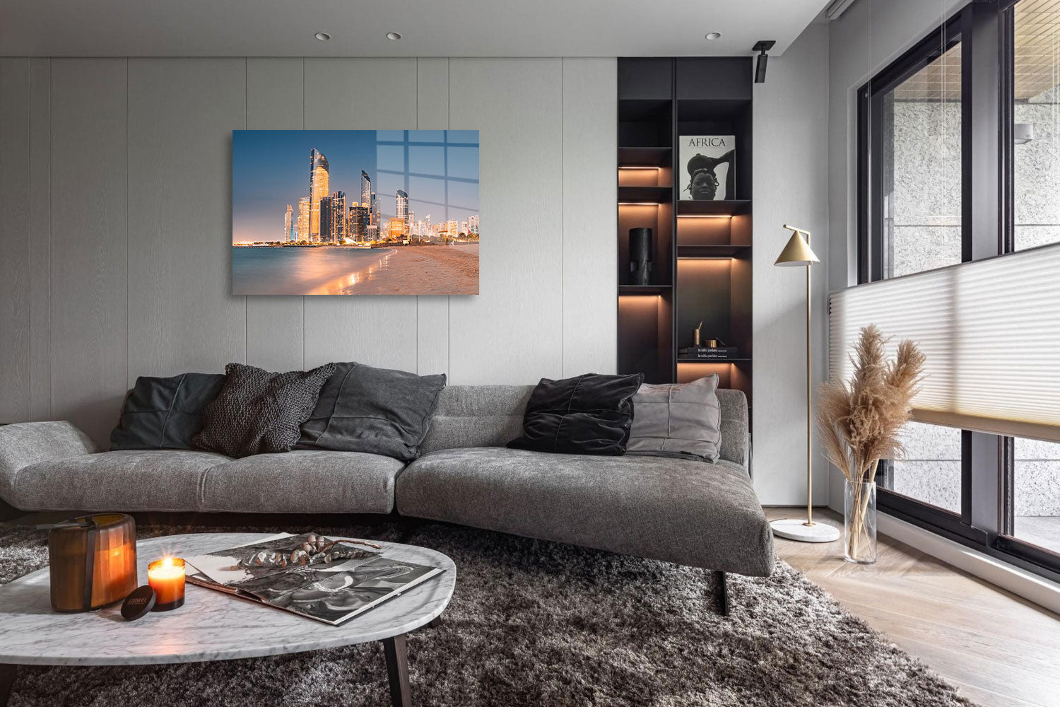 glasschilderij abu dhabi skyscraper woonkamer 4