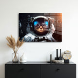 glasschilderij astronaut kat muur