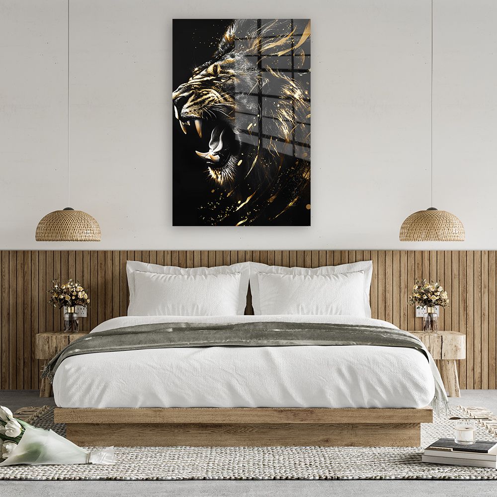 glasschilderij battle lion slaapkamer 2
