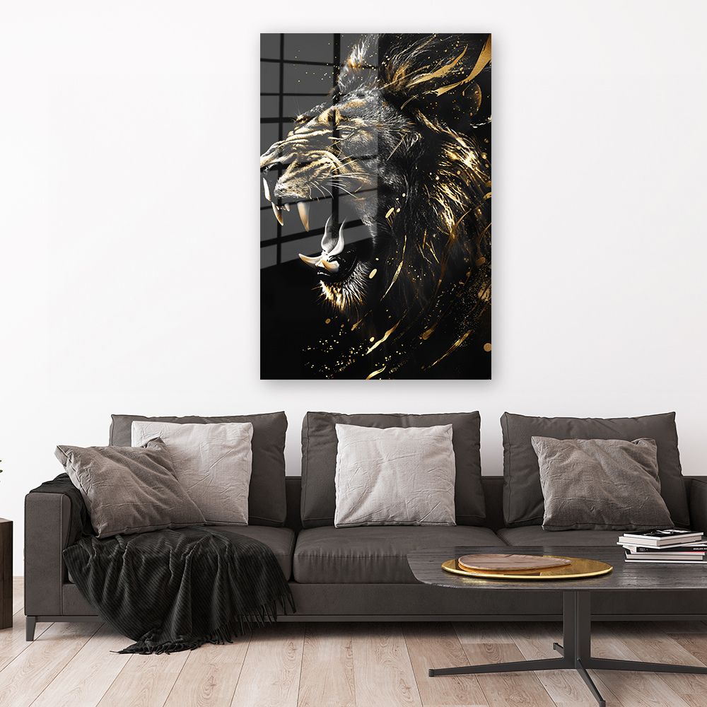 glasschilderij battle lion woonkamer 1