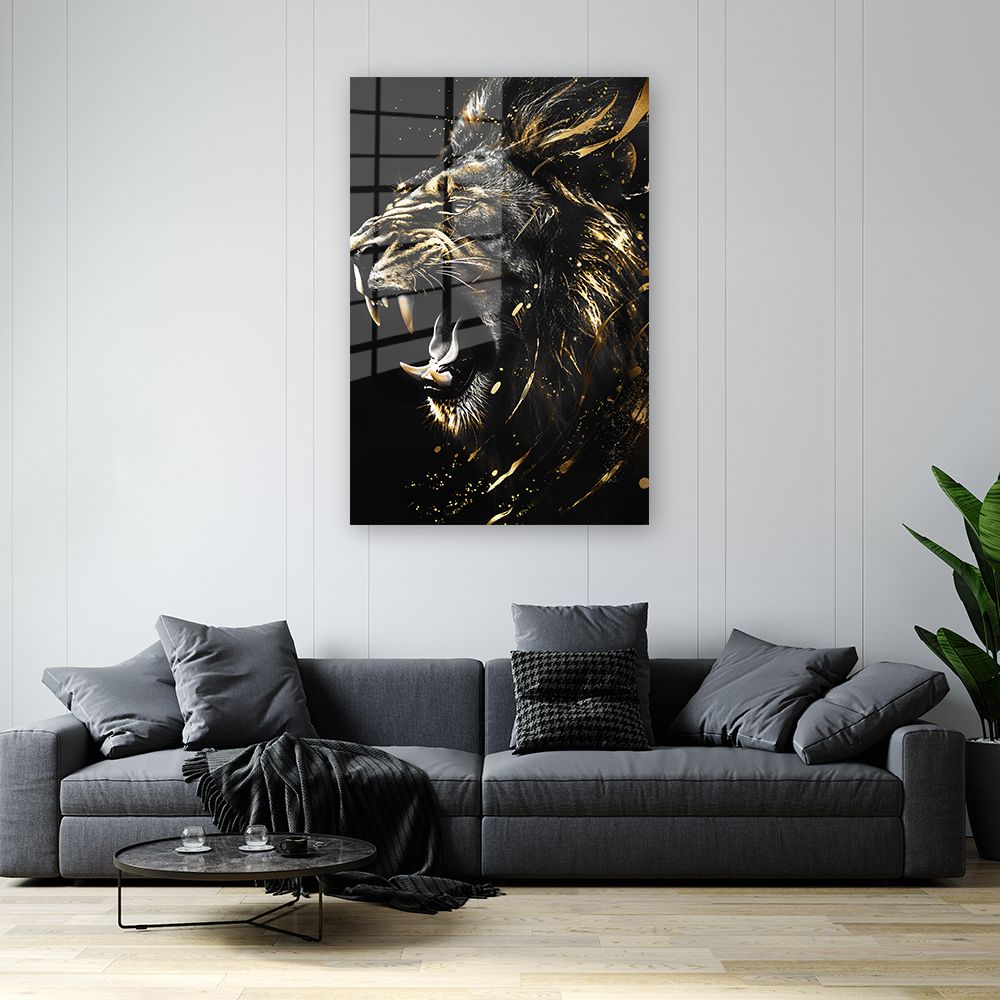 glasschilderij battle lion woonkamer 3