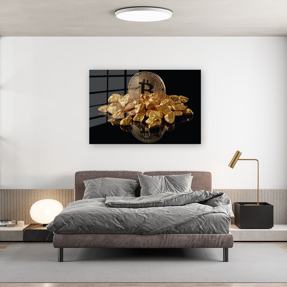 glasschilderij bitcoin goud slaapkamer 3