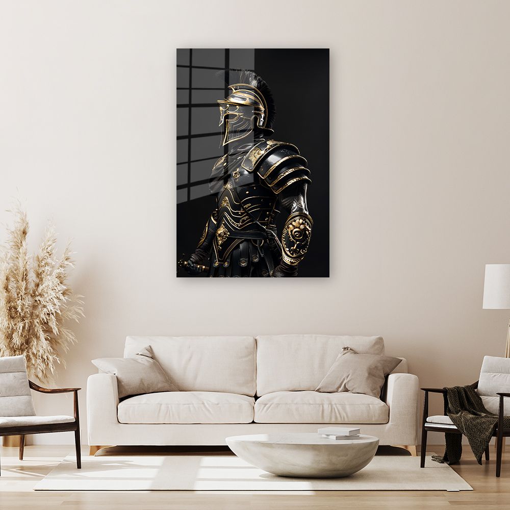 glasschilderij black gold gladiator 4