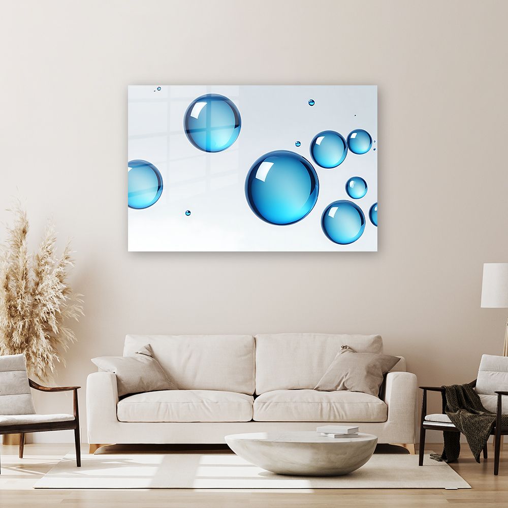 glasschilderijn blue bubbles woonkamer 1