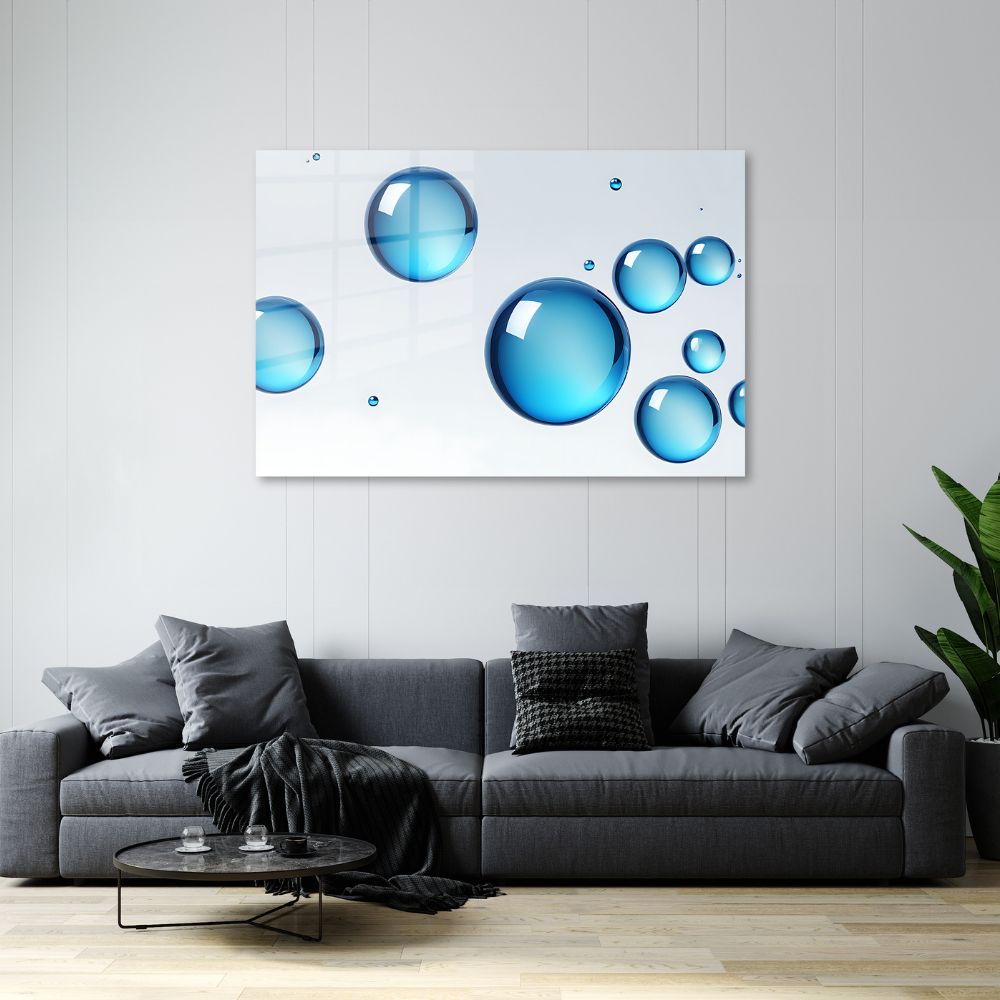 glasschilderij blue bubbles woonkamer 2