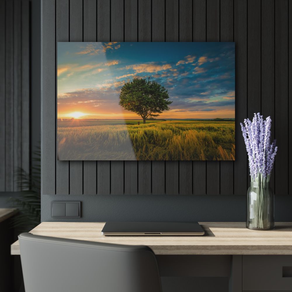 glasschilderij boom in de weide kantoor