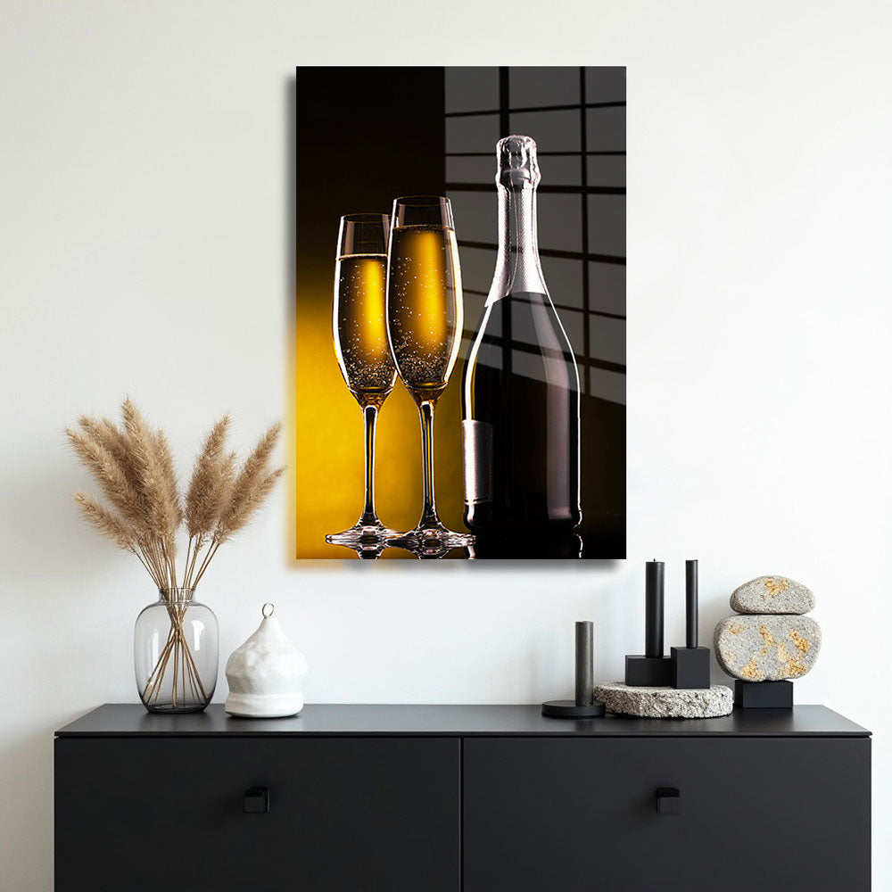 glasschilderij champagne bottle muur