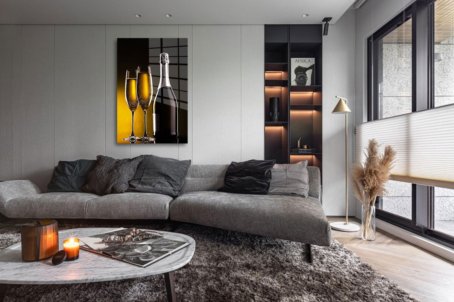 glasschilderij champagne bottle woonkamer 5
