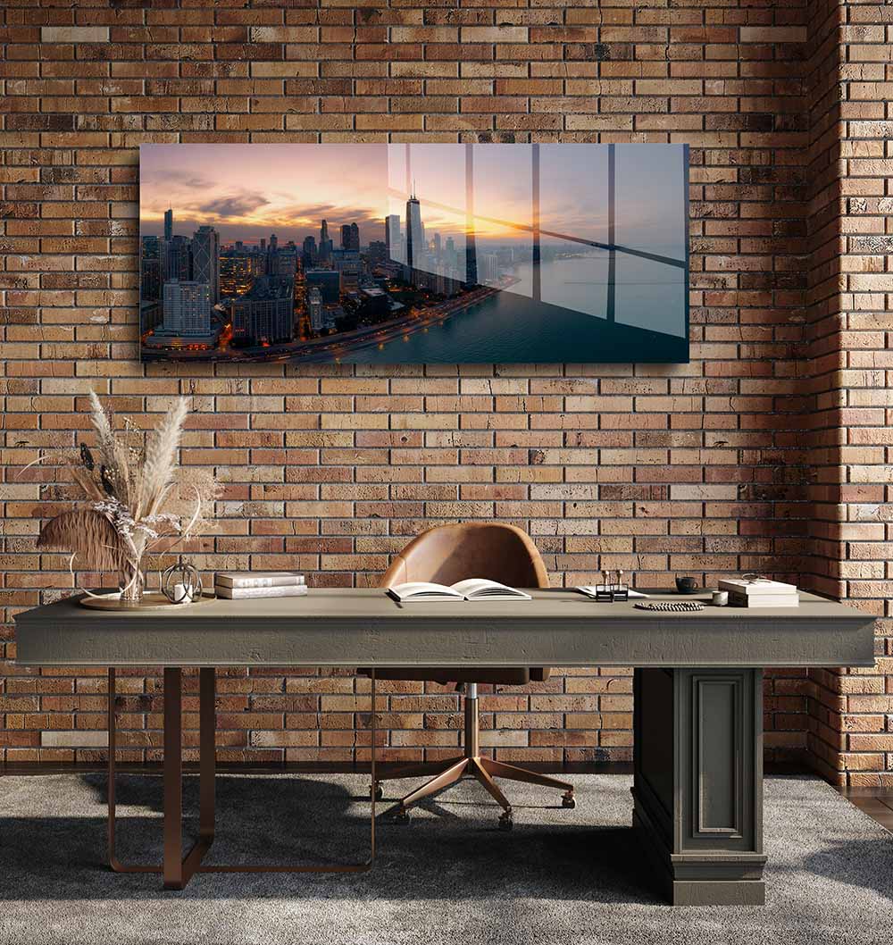 glasschilderij city skyline kantoor