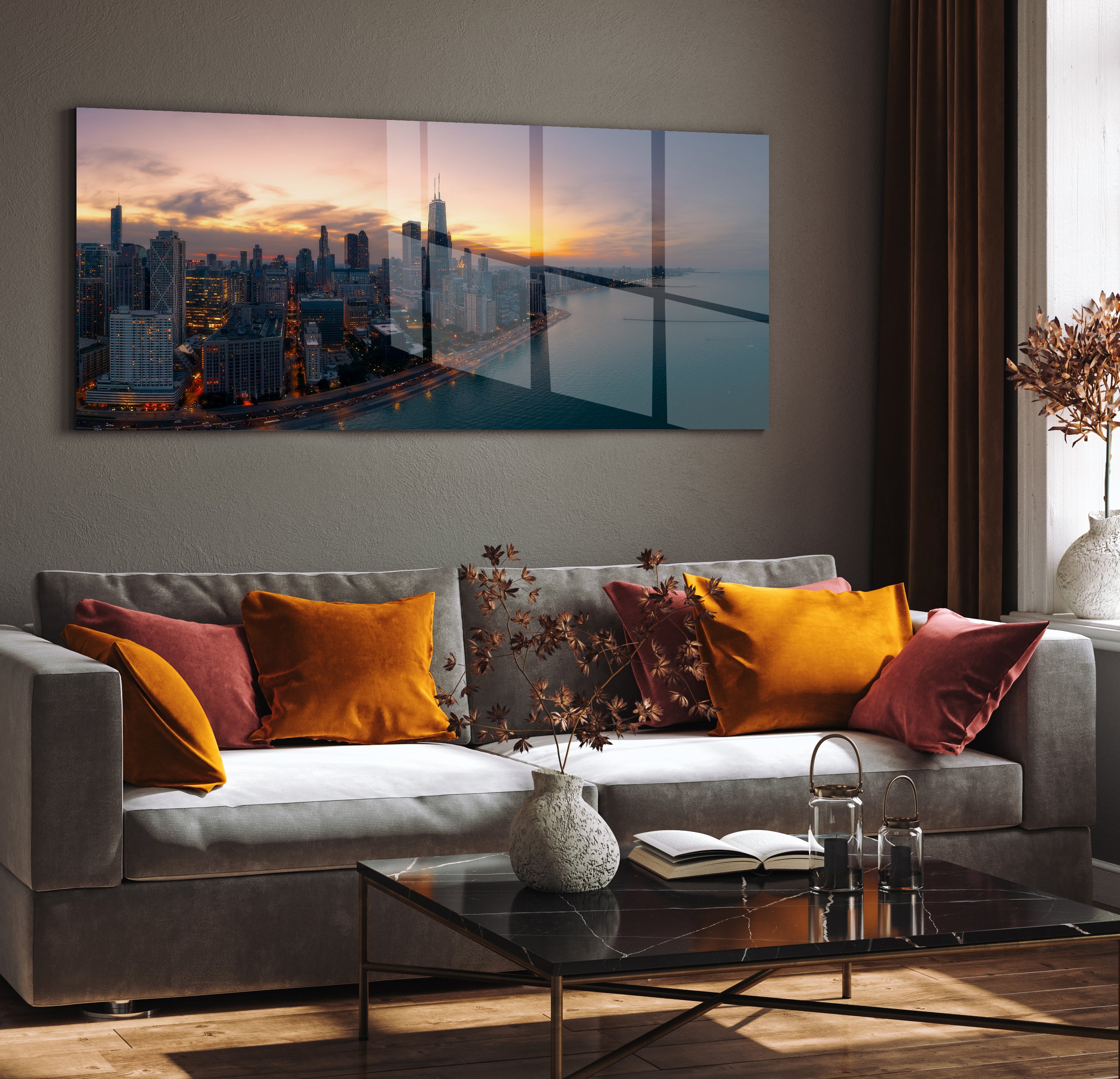 glasschilderij city skyline woonkamer