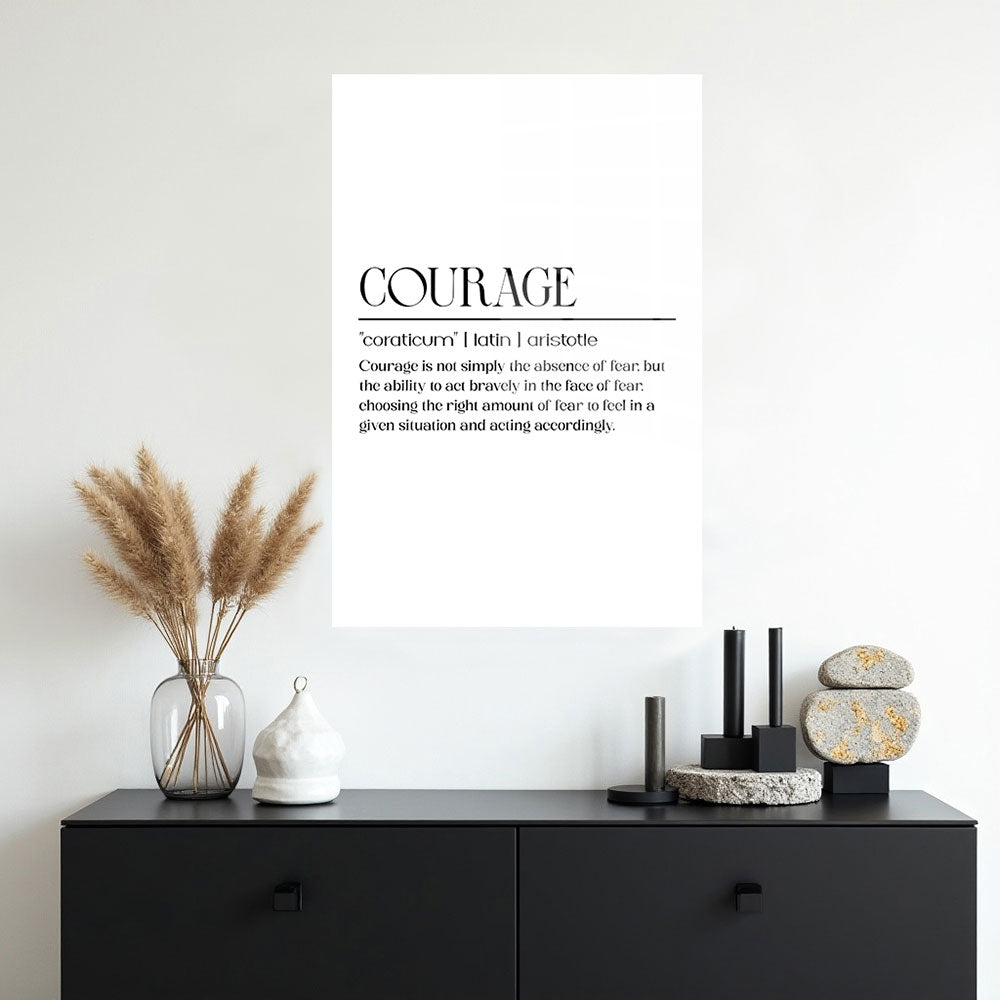 glasschilderij courage wit zwart muur