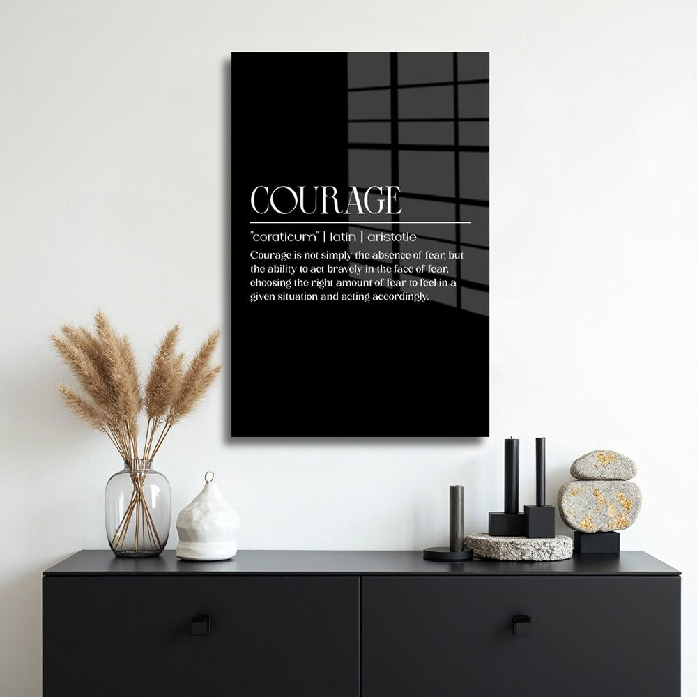 glasschilderij courage zwart wit muur