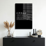 glasschilderij courage zwart wit muur