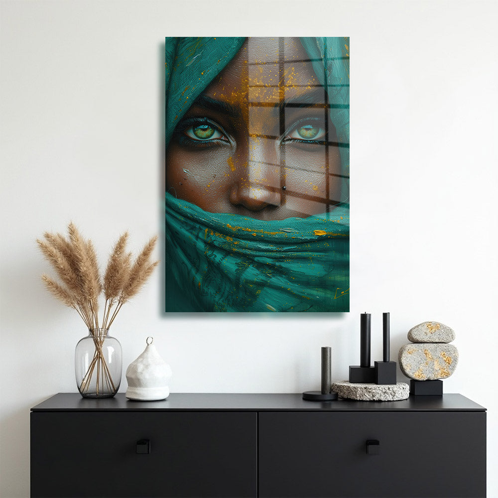glasschilderij emerald eyes muur
