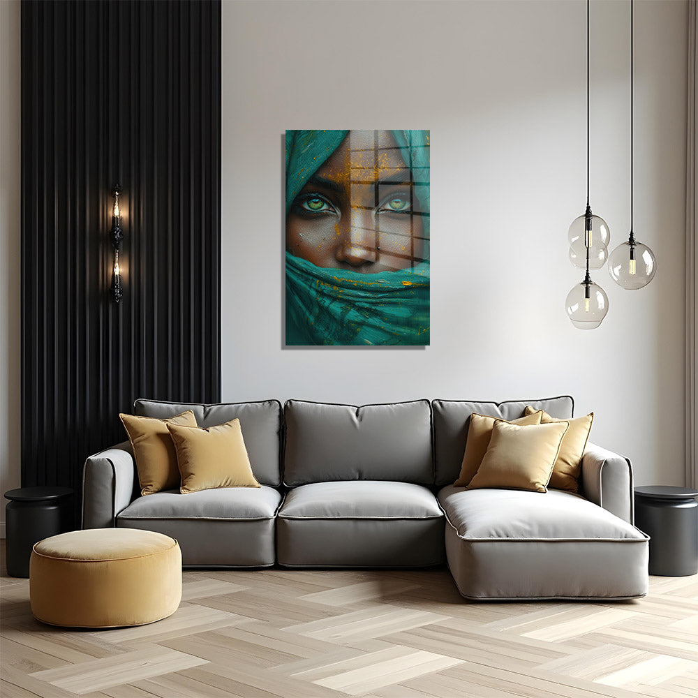glasschilderij emerald eyes woonkamer