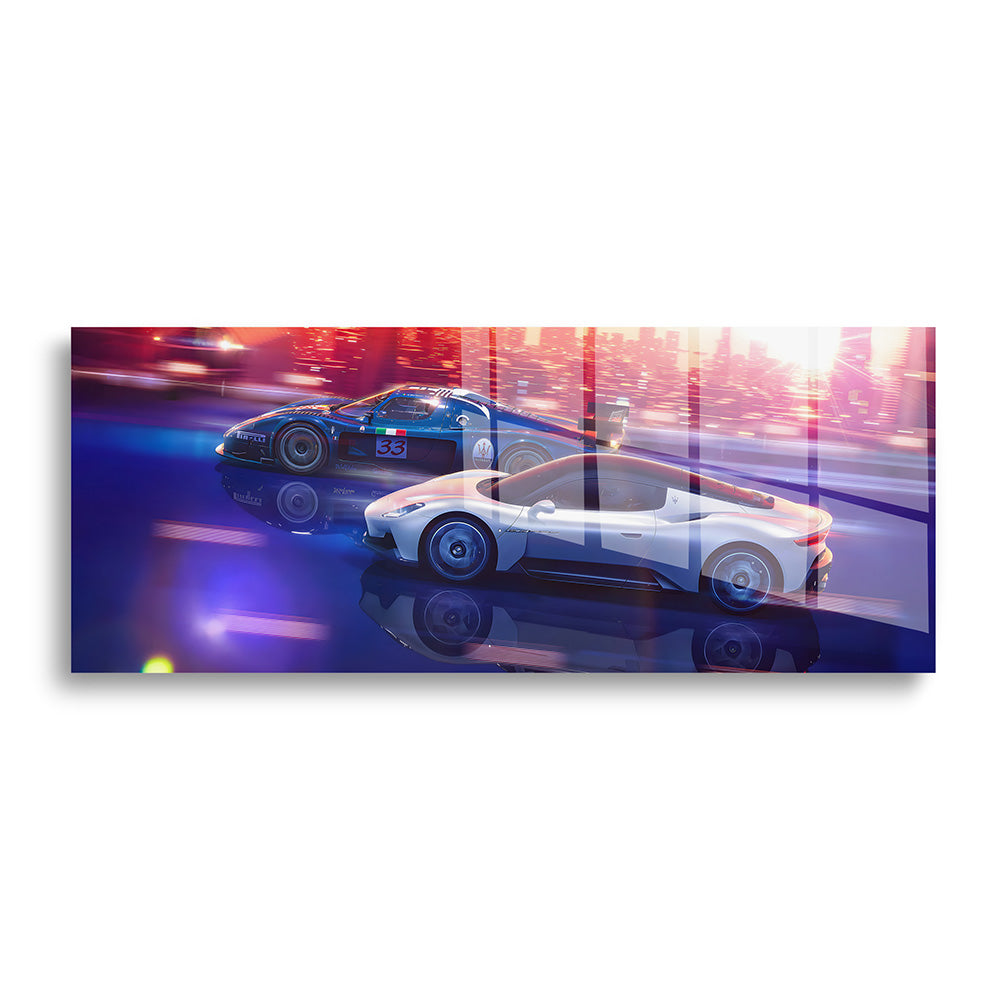 glasschilderij fast cars voorkant