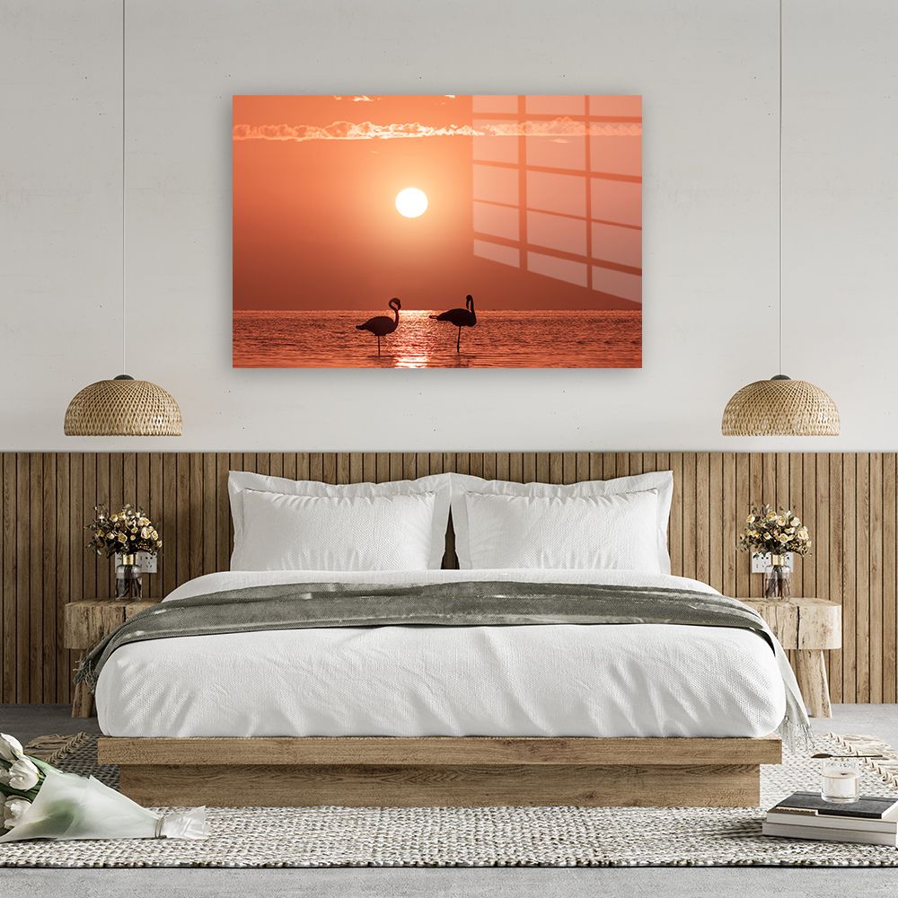glasschilderij flamingo sunset slaapkamer 3