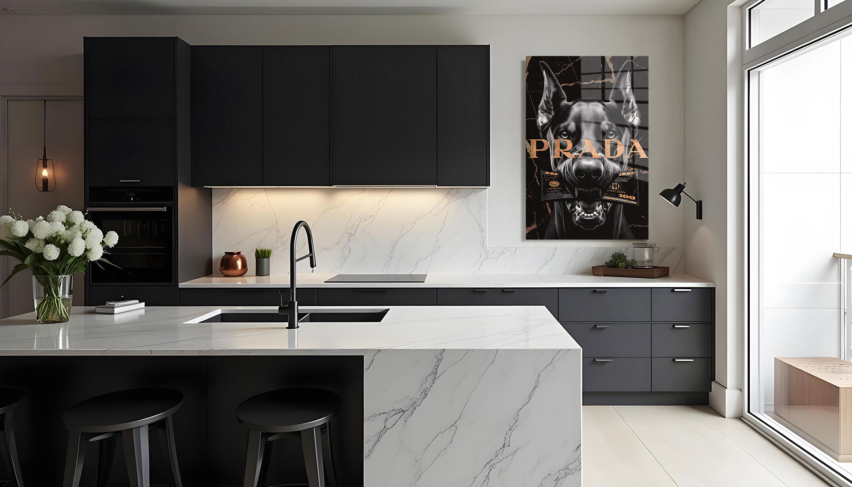 glasschilderij geldhond Keuken