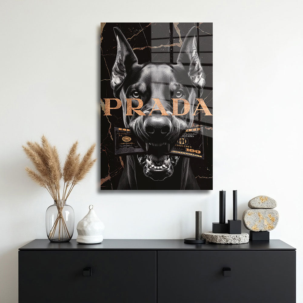 glasschilderij geldhond muur