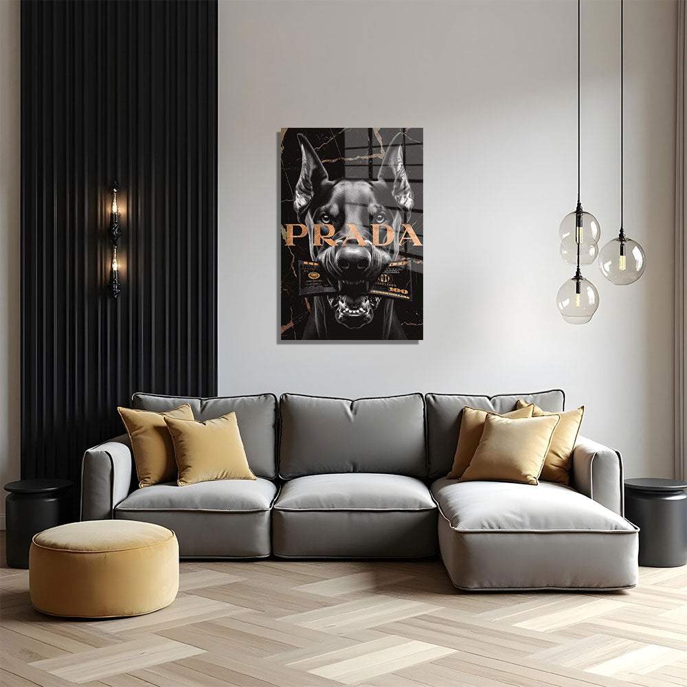 glasschilderij geldhond woonkamer 4