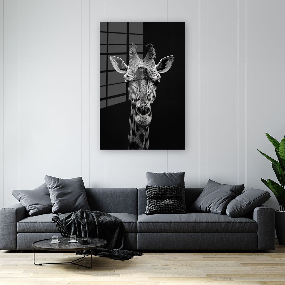 glasschilderij giraf zwart wit 4