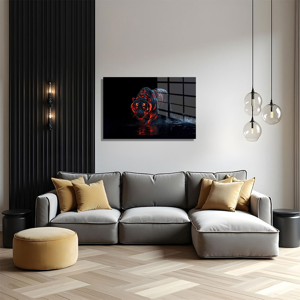 glasschilderij gloeiende tijger woonkamer 5