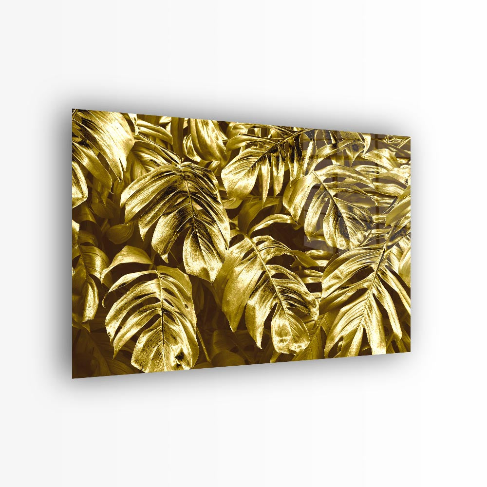 glasschilderij gold leaves voorkant
