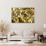 glasschilderij gold leaves woonkamer 2